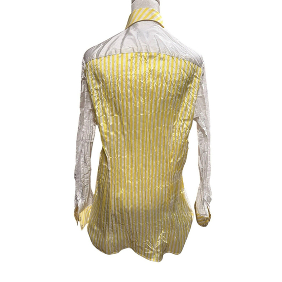 Beluva San Francisco Size Medium Yellow Stripe Crinkle Long Sleeve Blouse - Picture 1 of 6